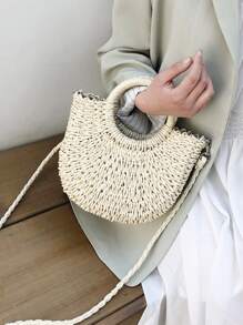 Yogodlns Túi đeo chéo vai đan bằng rơm Daisy Decor Túi xách nhỏ thủ công Túi xách Bohemia Mùa hè - Màu be - Xem 4