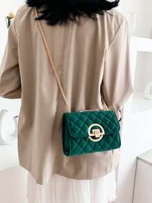 輕便商務休閒迷你絎縫帶扣鏈條單肩包，翻蓋手拿包晚宴包，帶可拆卸鏈條，女士斜挎單肩包時尚鏈條手拿包方形挎包手提包，女士化妝手提包，軟手拿包，適合青少年女孩女大學生、新秀和白領族 適合辦公室、大學、工作、商務、通勤、戶外、旅行、郊遊 - 綠色 - 查看 2