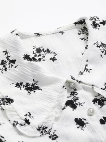 DAZY Floral Print Statement Collar Puff Sleeve Shirt - White - View 10