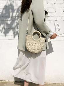 Yogodlns Túi đeo chéo vai đan bằng rơm Daisy Decor Túi xách nhỏ thủ công Túi xách Bohemia Mùa hè - Màu be - Xem 5