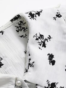 DAZY Floral Print Statement Collar Puff Sleeve Shirt - White - View 12