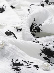 DAZY Floral Print Statement Collar Puff Sleeve Shirt - White - View 13