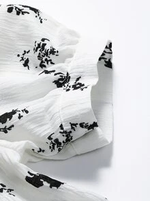 DAZY Floral Print Statement Collar Puff Sleeve Shirt - White - View 14