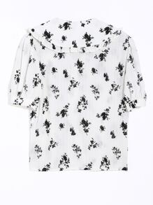 DAZY Floral Print Statement Collar Puff Sleeve Shirt - White - View 16