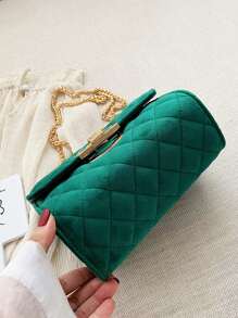 輕便商務休閒迷你絎縫帶扣鏈條單肩包，翻蓋手拿包晚宴包，帶可拆卸鏈條，女士斜挎單肩包時尚鏈條手拿包方形挎包手提包，女士化妝手提包，軟手拿包，適合青少年女孩女大學生、新秀和白領族 適合辦公室、大學、工作、商務、通勤、戶外、旅行、郊遊 - 綠色 - 查看 5
