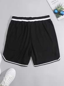 Manfinity Campus Court Men Letter Graphic Striped Trim Drawstring Waist Shorts Basketball Chicago Plain Black - Black - View 2