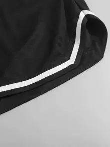 Manfinity Campus Court Men Letter Graphic Striped Trim Drawstring Waist Shorts Basketball Chicago Plain Black - Black - View 4