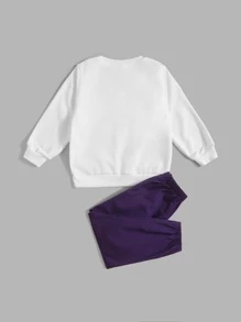 SHEIN 年轻男孩休闲字母和汽车印花圆领运动衫和裤子套装，秋季 - 彩色 - 查看 2