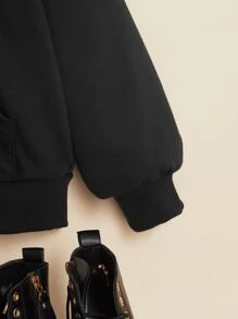 SHEIN Girls Reflective Wing Print 3D Ear Design Hoodie - Black - View 4