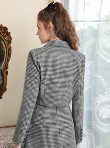 SHEIN MOD Plaid Lapel Collar Double Button Overcoat - Grey - View 5