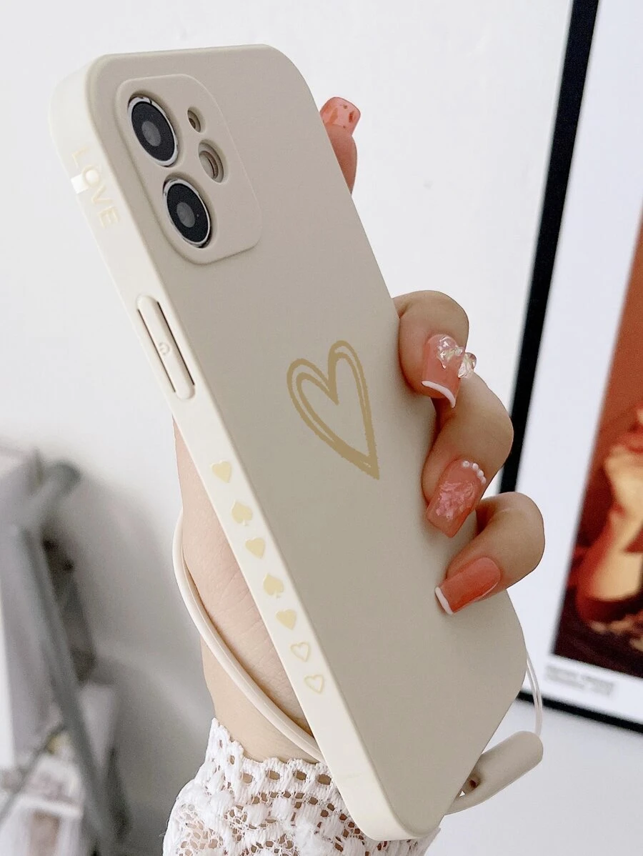 愛心圖案手機外殼附帶繩子 - 白色 - 查看 1