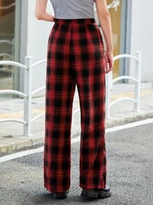 SHEIN Unity Tartan Wide Leg Pants - Red - View 2