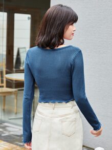 Muchica Áo thun Xù nhỏ màu trơn Giải trí - Màu xanh lam - Xem 2