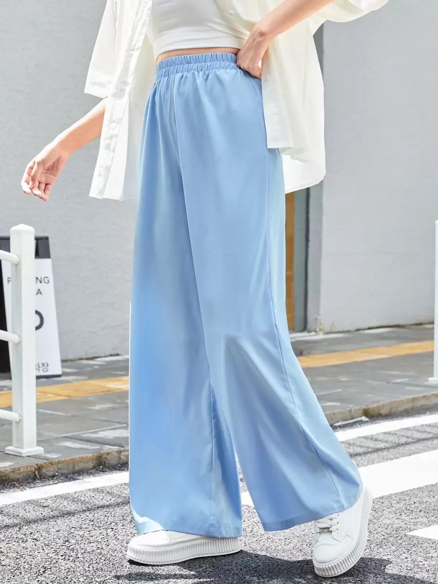SHEIN EZwear High Waist Solid Wide Leg Pants