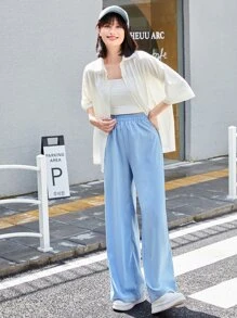 SHEIN EZwear High Waist Solid Wide Leg Pants