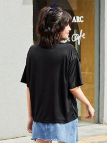 INAWLY 素色圓領T恤 - 黑色 - 查看 2