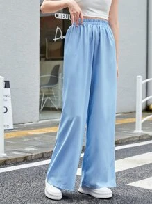 SHEIN EZwear High Waist Solid Wide Leg Pants
