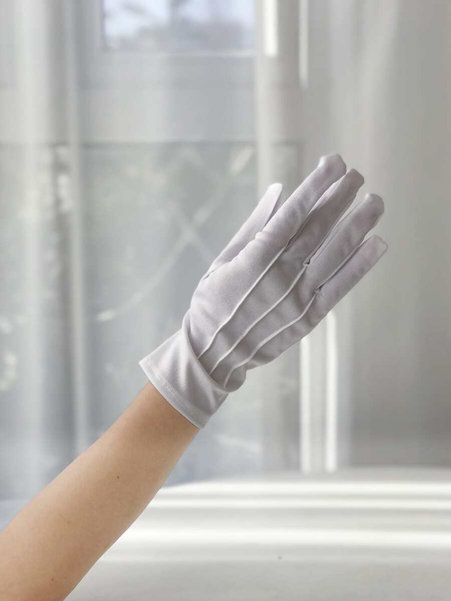 Plain Pleated Gloves Halloween Accessories Winter Gloves - White - View 1