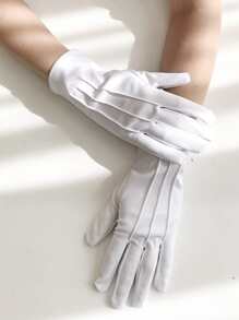 Plain Pleated Gloves Halloween Accessories Winter Gloves - White - View 2