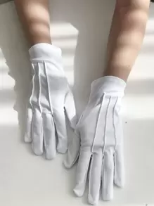 Plain Pleated Gloves Halloween Accessories Winter Gloves - White - View 3