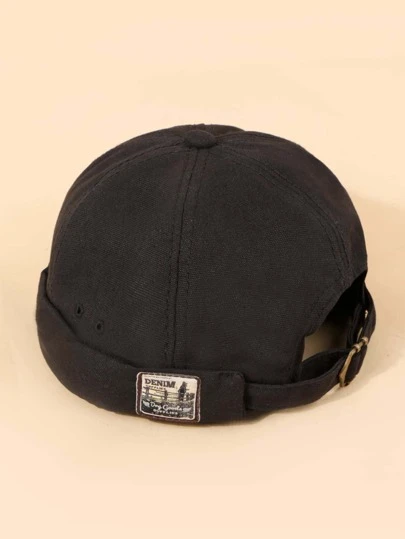 1入組中性黑色字母圖案牛仔拼貼Y2K風格太陽帽,完美適用於日常休閒穿戴和旅行