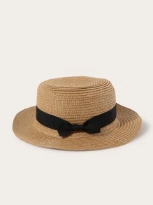 1 Mũ Chống Nắng Ngoài Trời Mùa Xuân/Hè Dành Cho Nữ Du Lịch & Kỳ Nghỉ, Mũ Rơm Nơ Đầu Dẹt, Mũ Bucket Unisex Y2K, Mũ Cặp Đôi Phù Hợp - Màu Khaki - Xem 2