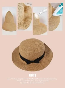 1 Mũ Chống Nắng Ngoài Trời Mùa Xuân/Hè Dành Cho Nữ Du Lịch & Kỳ Nghỉ, Mũ Rơm Nơ Đầu Dẹt, Mũ Bucket Unisex Y2K, Mũ Cặp Đôi Phù Hợp - Màu Khaki - Xem 3