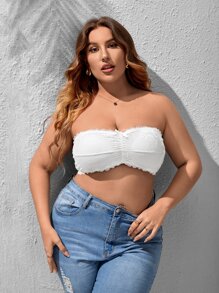 Sujetador con encaje floral fruncido con lazo delantero