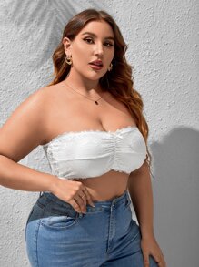 Sujetador con encaje floral fruncido con lazo delantero