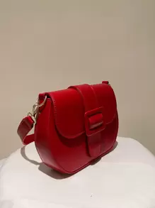 Neon-red Buckle Decor Flap Saddle Bag - Red - View 1
