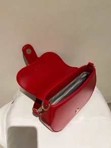 Neon-red Buckle Decor Flap Saddle Bag - Red - View 3