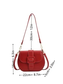Neon-red Buckle Decor Flap Saddle Bag - Red - View 5