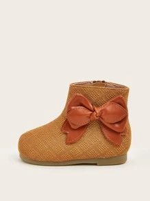 Girls Side Zip Bow Decor Boots - Brown - View 2