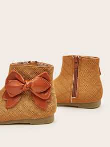 Girls Side Zip Bow Decor Boots - Brown - View 3