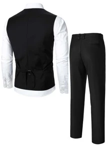 Manfinity Mode Men Double Breasted Vest Blazer & Trousers Without Shirt - Black - View 2