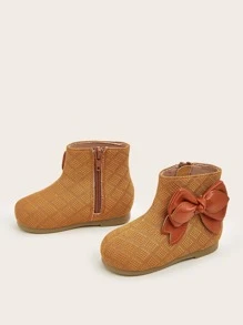 Girls Side Zip Bow Decor Boots - Brown - View 5