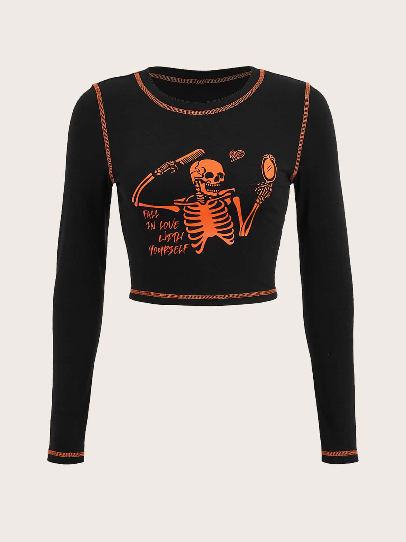 SHEIN EZwear 萬聖印花頂針短款T恤 - 黑色 - 查看 1