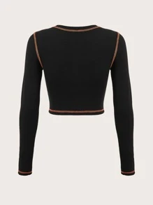 SHEIN EZwear 萬聖印花頂針短款T恤 - 黑色 - 查看 2