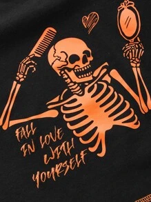 SHEIN EZwear 萬聖印花頂針短款T恤 - 黑色 - 查看 3