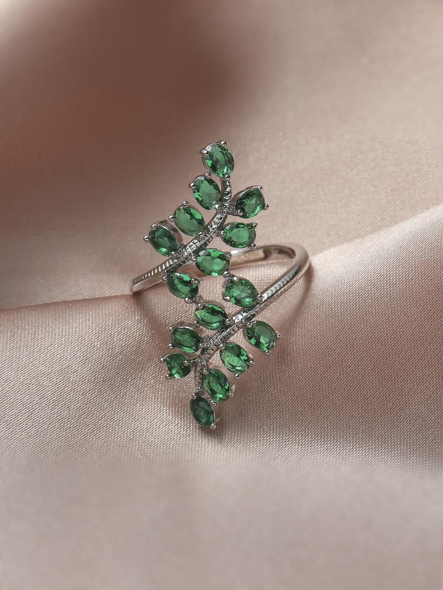 Nhẫn Khối Zirconia  Thiết kế lá - màu xanh lá - Xem 1