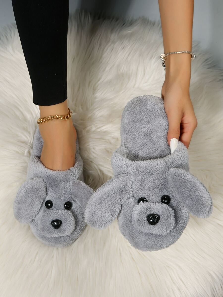 Dog Design Novelty Slippers - Grey - View 1