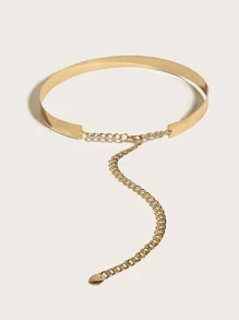 素色極簡風格皮帶 - 金色 - 查看 3