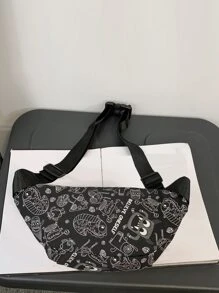 TIANDINGYU Men Cartoon & Letter Graphic Waist Bag - Black - View 3