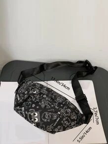 TIANDINGYU Men Cartoon & Letter Graphic Waist Bag - Black - View 4