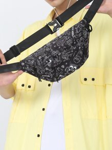 TIANDINGYU Men Cartoon & Letter Graphic Waist Bag - Black - View 5