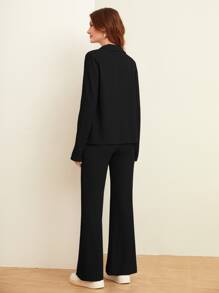 Mulvari Letter Patched Detail Tee & Flare Leg Trousers - Black - View 2
