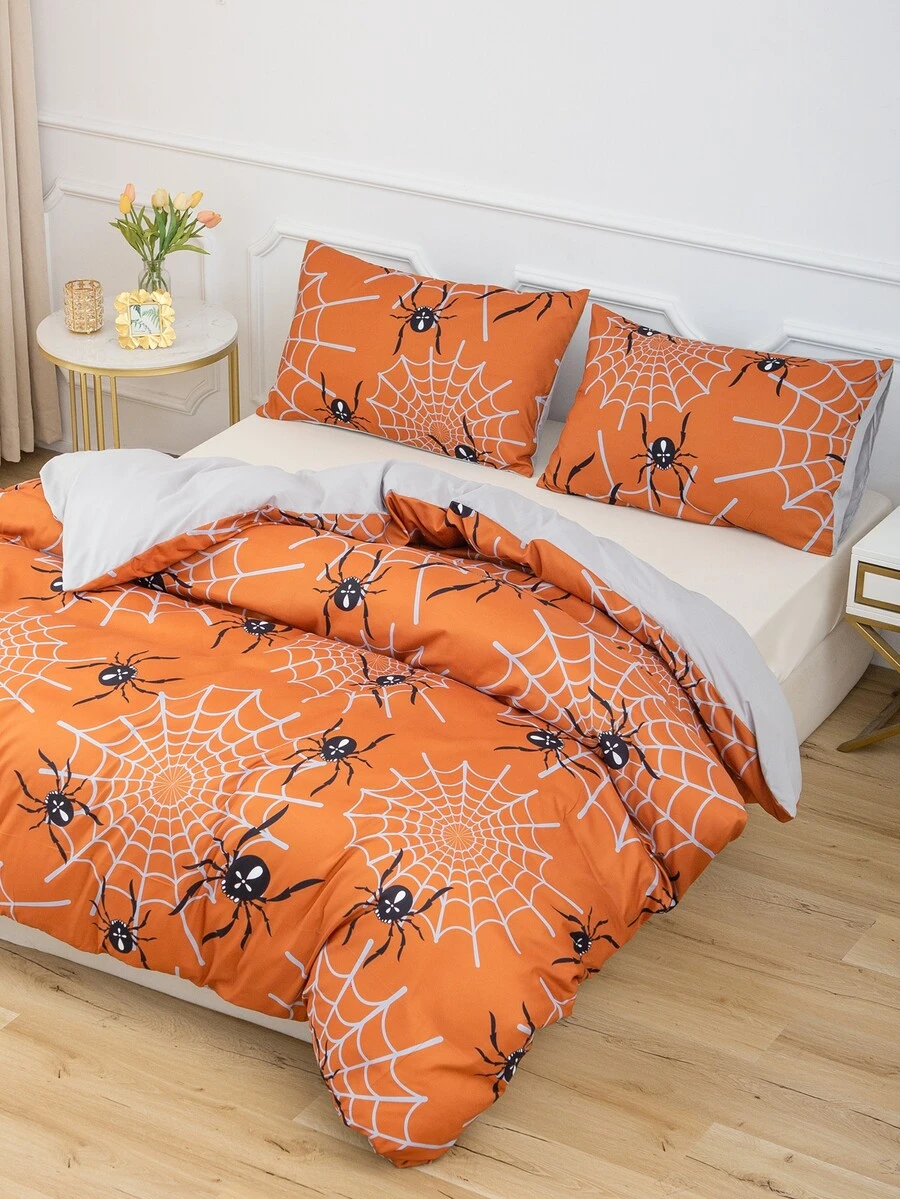 Halloween Spider Pattern Duvet Cover Set Without Filler - Multicolor - View 1