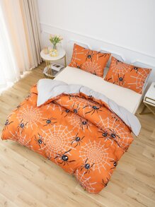 Halloween Spider Pattern Duvet Cover Set Without Filler - Multicolor - View 8