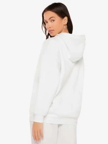 SHEIN Essnce 素色落肩袖抽繩連帽衫 - 白色 - 查看 2