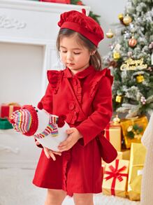 Toddler Girls Ruffle Trim Crop Jacket & Skirt - Red - View 3